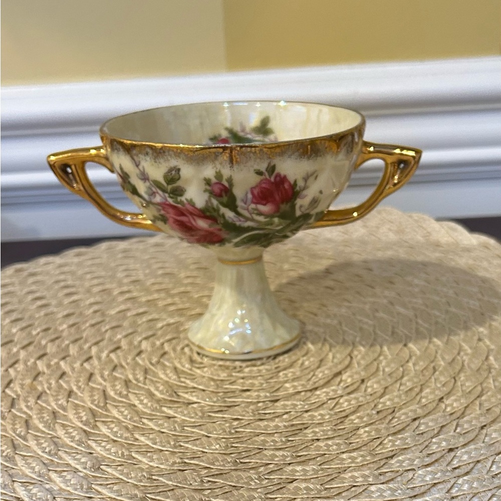 Vintage Japan Pearl Lusterware Porcelain Fine China Double Handled Compote cup